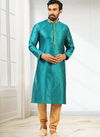 Sea Green Colour New Design Jacquard Silk Brocade Festive Wear Latest Kurta Pajama Mens Collection 1219-1008